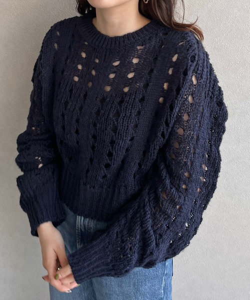 LOWRYS FARM（ローリーズファーム）の「スカシアミパワショルプルオーバーLS  975082（ニット/セーター・レディース・ブラック/アイボリー/ネイビー・FREE）」の12枚目の写真