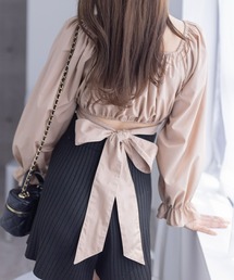 クロスバックリボンブラウス [着回し力抜群 大人 カジュアル 短丈ブラウス]