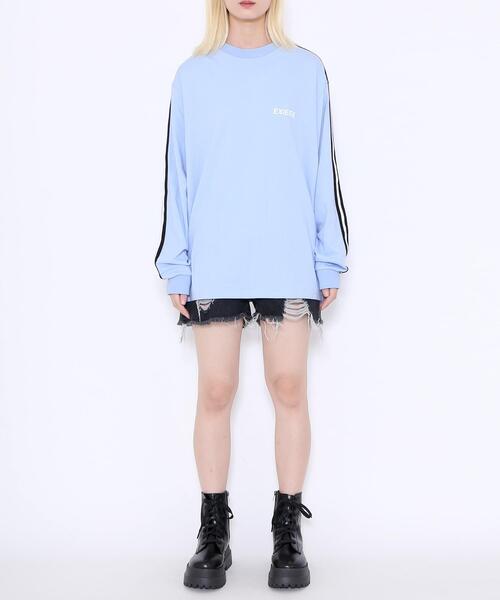 EXIEEE（イグジー）の「EXIEEE/サイドラインロゴロンT（Tシャツ/カットソー・レディース・グリーン/サックスブルー/パープル・MEDIUM/SMALL/LARGE）」の11枚目の写真