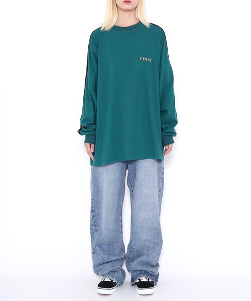 EXIEEE（イグジー）の「EXIEEE/サイドラインロゴロンT（Tシャツ/カットソー・レディース・グリーン/サックスブルー/パープル・MEDIUM/SMALL/LARGE）」の5枚目の写真