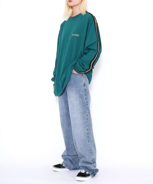 EXIEEE（イグジー）の「EXIEEE/サイドラインロゴロンT（Tシャツ/カットソー・レディース・グリーン/サックスブルー/パープル・MEDIUM/SMALL/LARGE）」の8枚目の写真