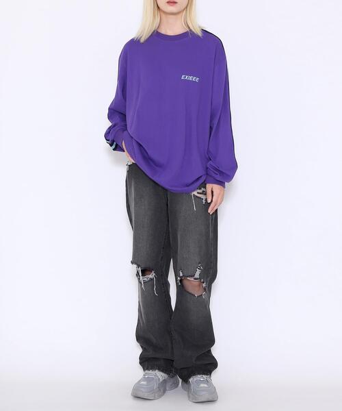 EXIEEE（イグジー）の「EXIEEE/サイドラインロゴロンT（Tシャツ/カットソー・レディース・グリーン/サックスブルー/パープル・MEDIUM/SMALL/LARGE）」の9枚目の写真