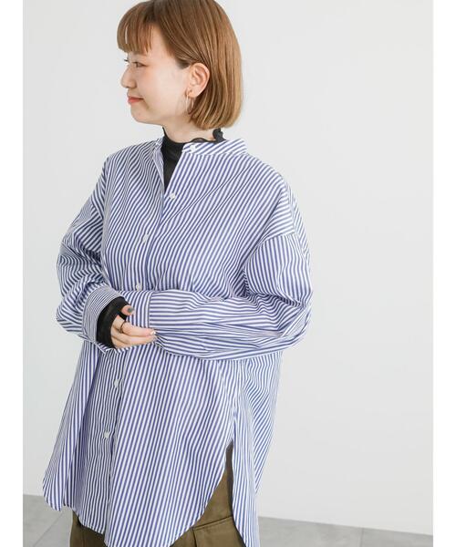 Lugnoncure(ルノンキュール)の「スタンドカラーリラックスシャツ(シャツ/ブラウス・レディース・グレー/ネイビー/グリーン/レッド・F)」の4枚目の写真