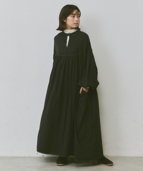 Libra Cue（リブラ キュー）の「ドビーストライプチャーチドレス（ワンピース・レディース・ブラック/アイボリー・FREE）」の7枚目の写真