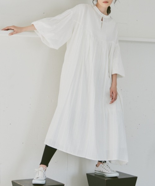 Libra Cue（リブラ キュー）の「ドビーストライプチャーチドレス（ワンピース・レディース・ブラック/アイボリー・FREE）」の15枚目の写真