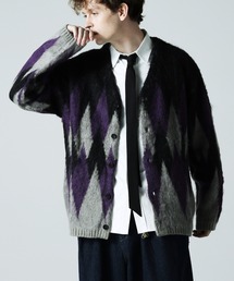 JE SHAGGY ARGYLE KNIT CARDIGAN