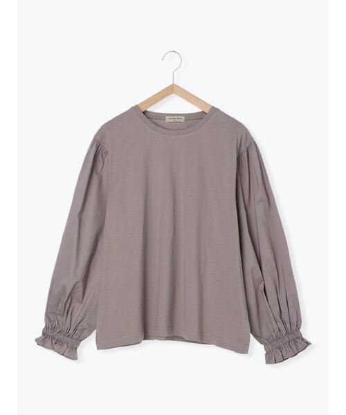 Samansa Mos2（サマンサ モスモス）の「袖布帛ドッキングカットソー（Tシャツ/カットソー・レディース・ブラウン/キナリ/グレー・F）」の3枚目の写真