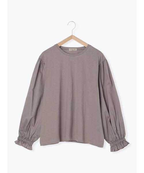 Samansa Mos2（サマンサ モスモス）の「袖布帛ドッキングカットソー（Tシャツ/カットソー・レディース・ブラウン/キナリ/グレー・F）」の4枚目の写真