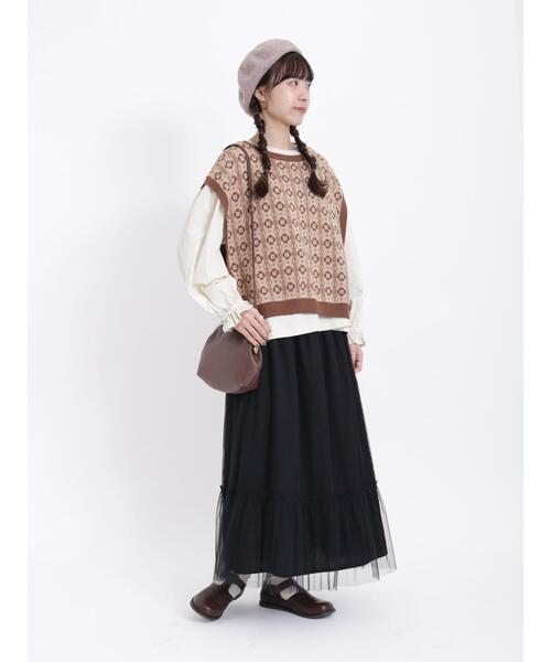 Samansa Mos2（サマンサ モスモス）の「袖布帛ドッキングカットソー（Tシャツ/カットソー・レディース・ブラウン/キナリ/グレー・F）」の9枚目の写真