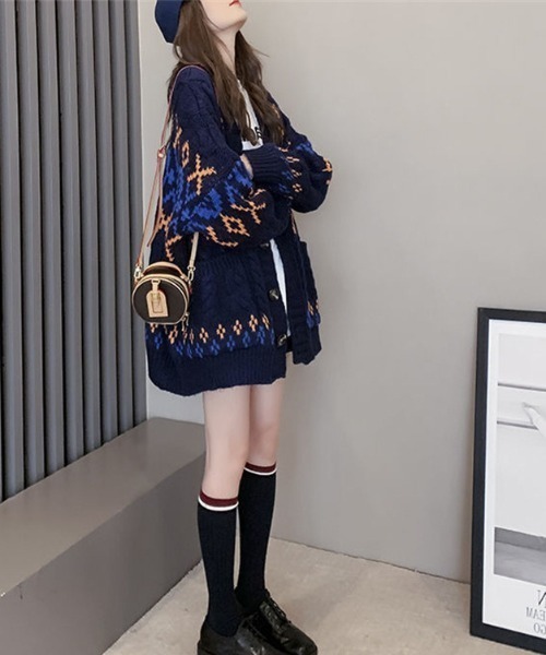 ｔｏｌｅｎｅ（トレネ）の「ノルディック柄ざっくり編みニットカーディガン（カーディガン/ボレロ・レディース・ネイビー/ホワイト・FREE）」の9枚目の写真
