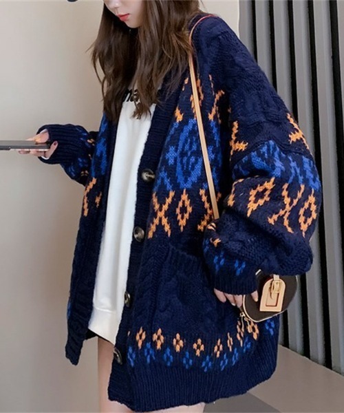 ｔｏｌｅｎｅ（トレネ）の「ノルディック柄ざっくり編みニットカーディガン（カーディガン/ボレロ・レディース・ネイビー/ホワイト・FREE）」の10枚目の写真