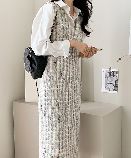 Doula Doula(ドゥーラドゥーラ)の「ツイードジャンパースカート(ワンピース・レディース・オフホワイト/ブラック/ネイビー・FREE)」の18枚目の写真