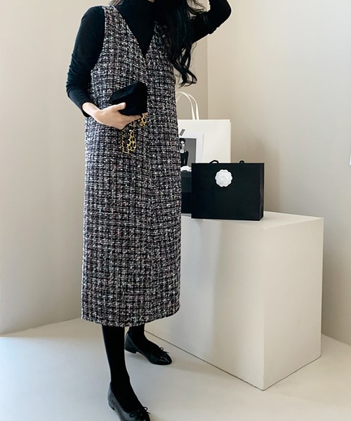 Doula Doula(ドゥーラドゥーラ)の「ツイードジャンパースカート(ワンピース・レディース・オフホワイト/ブラック/ネイビー・FREE)」の14枚目の写真