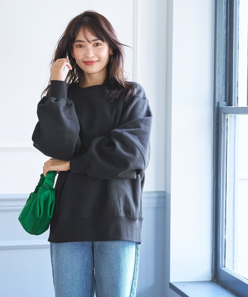 coca（coca）（コカ）の「ヘビーウェイト裏起毛立体袖スウェット（スウェット・レディース・グレー/ブラック/エメラルド/ホワイト・M/L）」の5枚目の写真