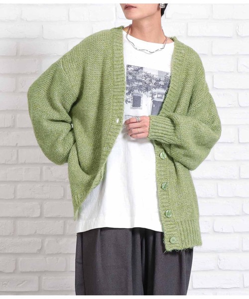 Settimissimo（セッティミッシモ）の「ボリュームスリーブミックスニットカーディガン（カーディガン/ボレロ・レディース・グレー/グリーン・M）」の2枚目の写真