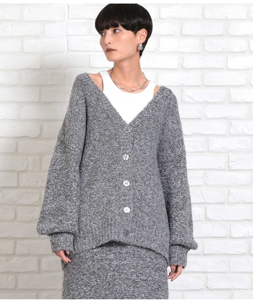Settimissimo（セッティミッシモ）の「ボリュームスリーブミックスニットカーディガン（カーディガン/ボレロ・レディース・グレー/グリーン・M）」の5枚目の写真