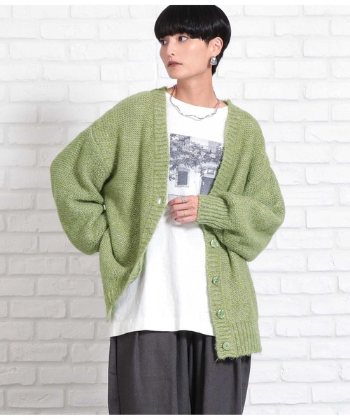 Settimissimo（セッティミッシモ）の「ボリュームスリーブミックスニットカーディガン（カーディガン/ボレロ・レディース・グレー/グリーン・M）」の11枚目の写真