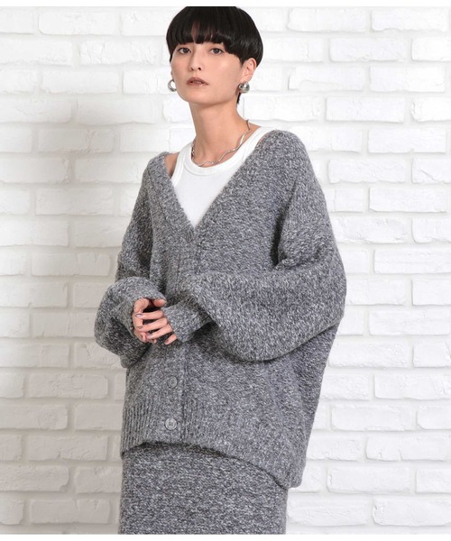 Settimissimo（セッティミッシモ）の「ボリュームスリーブミックスニットカーディガン（カーディガン/ボレロ・レディース・グレー/グリーン・M）」の4枚目の写真