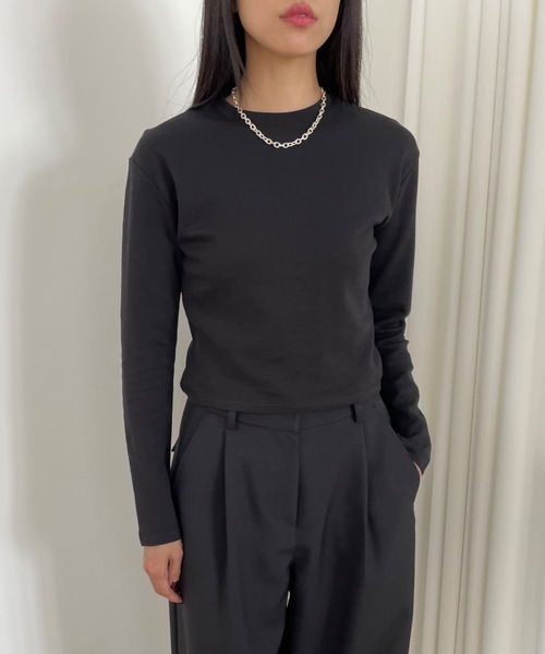 Didot.showroom（ディドット ショールーム）の「クロップド丈 肉厚 ロンT（Tシャツ/カットソー・レディース・ラベンダー/ベージュ/ミント/レッド/ブラック/ホワイト・FREE）」の3枚目の写真