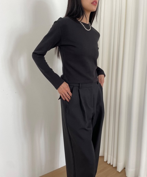 Didot.showroom（ディドット ショールーム）の「クロップド丈 肉厚 ロンT（Tシャツ/カットソー・レディース・ラベンダー/ベージュ/ミント/レッド/ブラック/ホワイト・FREE）」の12枚目の写真