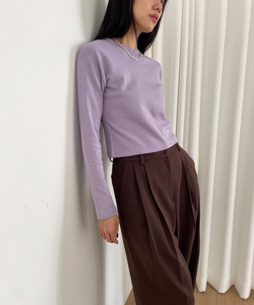 Didot.showroom（ディドット ショールーム）の「クロップド丈 肉厚 ロンT（Tシャツ/カットソー・レディース・ラベンダー/ベージュ/ミント/レッド/ブラック/ホワイト・FREE）」の11枚目の写真