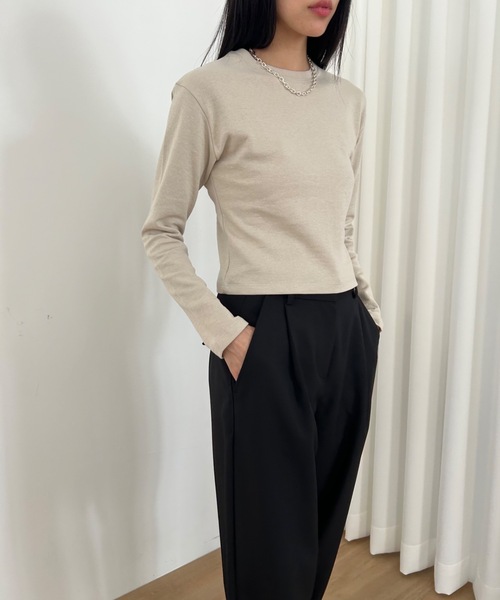 Didot.showroom（ディドット ショールーム）の「クロップド丈 肉厚 ロンT（Tシャツ/カットソー・レディース・ラベンダー/ベージュ/ミント/レッド/ブラック/ホワイト・FREE）」の21枚目の写真