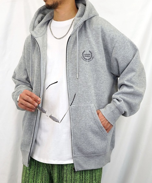 Burner（バーナー）の「【GROOVY STORE】ビッグシルエットワンポイント刺繍ZIPパーカー裏起毛（パーカー・メンズ・ブラック/グレイッシュベージュ/インディゴブルー/ライトブラック/杢グレー・L/M/LL）」の5枚目の写真