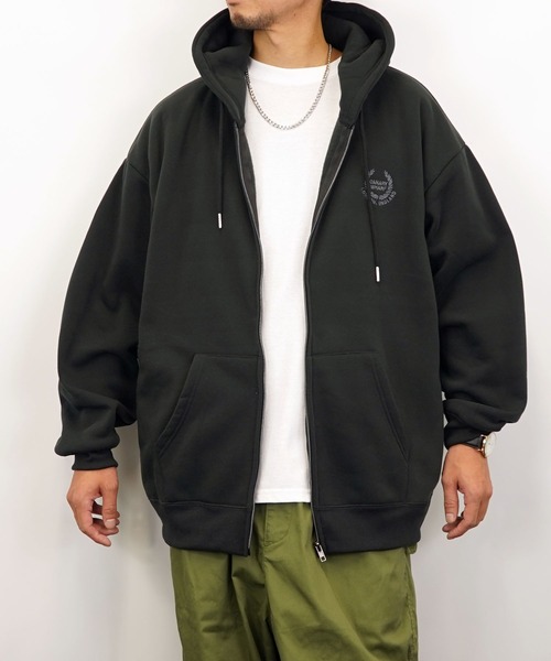 Burner（バーナー）の「【GROOVY STORE】ビッグシルエットワンポイント刺繍ZIPパーカー裏起毛（パーカー・メンズ・ブラック/グレイッシュベージュ/インディゴブルー/ライトブラック/杢グレー・L/M/LL）」の9枚目の写真