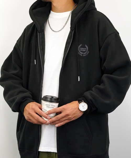 Burner（バーナー）の「【GROOVY STORE】ビッグシルエットワンポイント刺繍ZIPパーカー裏起毛（パーカー・メンズ・ブラック/グレイッシュベージュ/インディゴブルー/ライトブラック/杢グレー・L/M/LL）」の10枚目の写真
