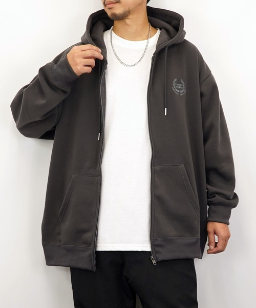 Burner（バーナー）の「【GROOVY STORE】ビッグシルエットワンポイント刺繍ZIPパーカー裏起毛（パーカー・メンズ・ブラック/グレイッシュベージュ/インディゴブルー/ライトブラック/杢グレー・L/M/LL）」の20枚目の写真