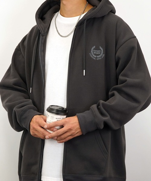 Burner（バーナー）の「【GROOVY STORE】ビッグシルエットワンポイント刺繍ZIPパーカー裏起毛（パーカー・メンズ・ブラック/グレイッシュベージュ/インディゴブルー/ライトブラック/杢グレー・L/M/LL）」の21枚目の写真