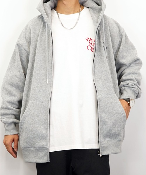 Burner（バーナー）の「【GROOVY STORE】ビッグシルエットワンポイント刺繍ZIPパーカー裏起毛（パーカー・メンズ・ブラック/グレイッシュベージュ/インディゴブルー/ライトブラック/杢グレー・L/M/LL）」の14枚目の写真