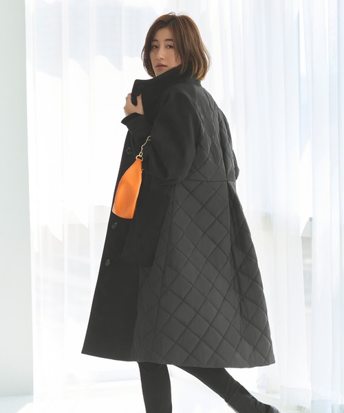 RUIRUE BOUTIQUE(ルイルエブティック)の「ウーリーストレッチ×ソフィーレイト キルティングスタンドカラーコート | レディース アウター 羽織 体型カバー 保温 暖かい ロングコート ソフィーレイト ダイヤキルト キルティング スタンドカラー(ダウンジャケット/コート・レディース・ネイビー/ブラック/モカ・L/3L/S/M/LL)」の16枚目の写真