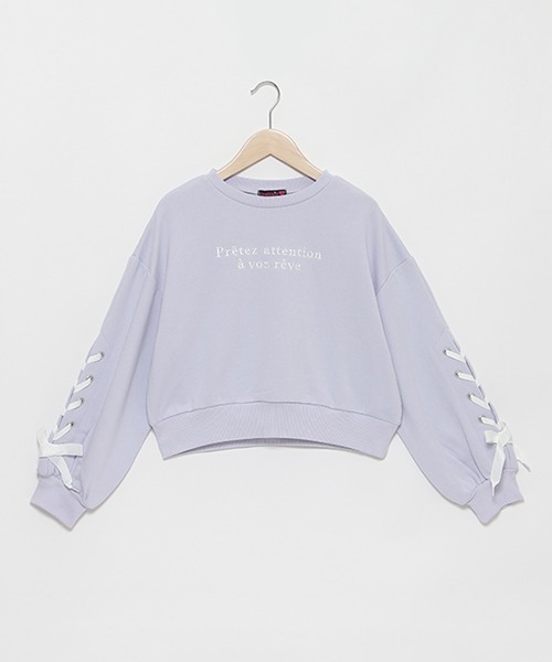 LOVETOXIC（ラブトキシック）の「【WEB・一部店舗限定】袖レースアップスウェット（スウェット・キッズ・ラベンダー/ブラック/サックスブルー・S/L/M）」の13枚目の写真