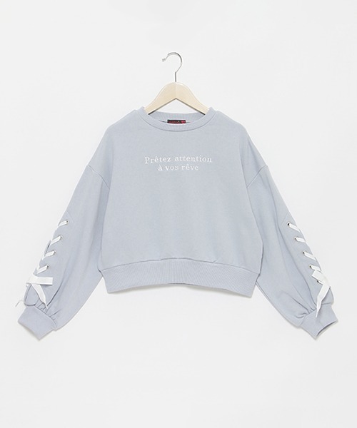 LOVETOXIC（ラブトキシック）の「【WEB・一部店舗限定】袖レースアップスウェット（スウェット・キッズ・ラベンダー/ブラック/サックスブルー・S/L/M）」の14枚目の写真