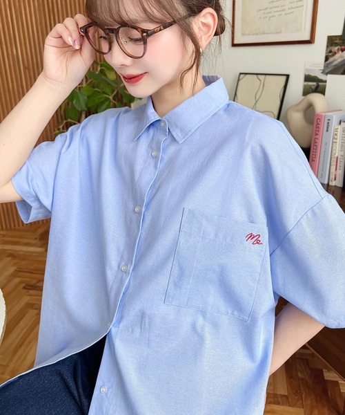 ショット ローズ刺繍 半袖ワークシャツ(ブラック/M) 2-5123003-8.jpg