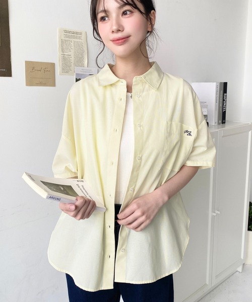 セール】ワンポイント刺繍半袖オックスシャツ（シャツ/ブラウス