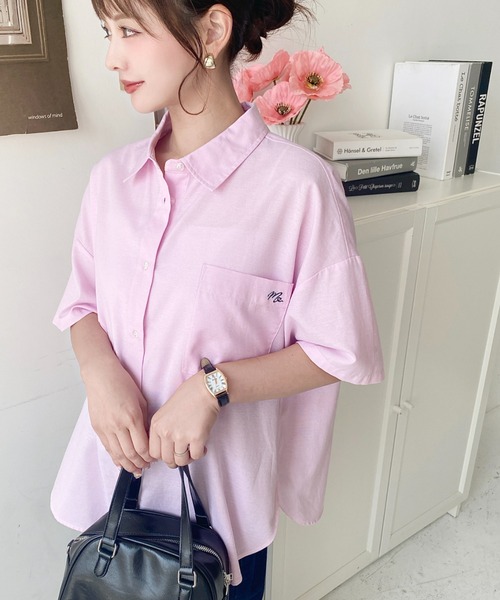 セール】ワンポイント刺繍半袖オックスシャツ（シャツ/ブラウス