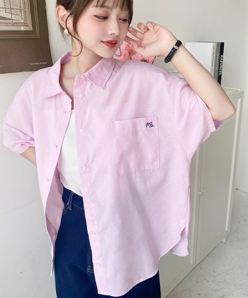 セール】ワンポイント刺繍半袖オックスシャツ（シャツ/ブラウス