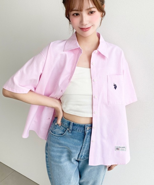 セール】moment＋別注【U.S.POLO ASSN.】ワンポイント刺繍半袖オックス