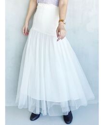 コルセットチュールドッキングフレアスカート
