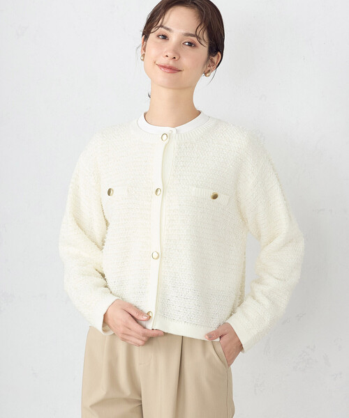 COMME CA ISM（コムサイズム）の「リボンヤーン　ツイード調　カーディガン（カーディガン/ボレロ・レディース・アイボリー/ネイビー・FREE）」の5枚目の写真
