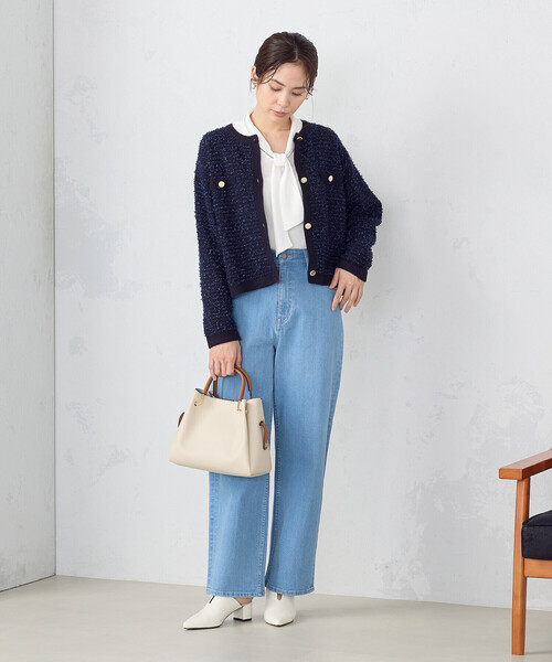 COMME CA ISM（コムサイズム）の「リボンヤーン　ツイード調　カーディガン（カーディガン/ボレロ・レディース・アイボリー/ネイビー・FREE）」の6枚目の写真