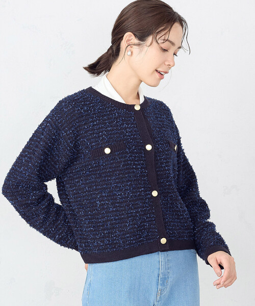 COMME CA ISM（コムサイズム）の「リボンヤーン　ツイード調　カーディガン（カーディガン/ボレロ・レディース・アイボリー/ネイビー・FREE）」の8枚目の写真