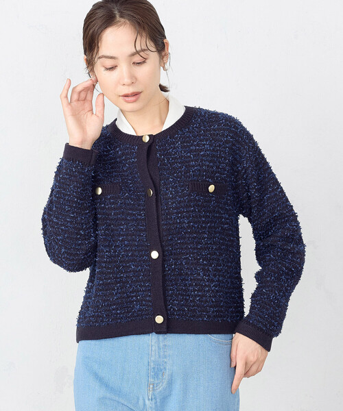 COMME CA ISM（コムサイズム）の「リボンヤーン　ツイード調　カーディガン（カーディガン/ボレロ・レディース・アイボリー/ネイビー・FREE）」の9枚目の写真