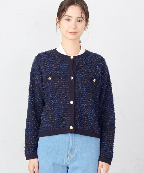 COMME CA ISM（コムサイズム）の「リボンヤーン　ツイード調　カーディガン（カーディガン/ボレロ・レディース・アイボリー/ネイビー・FREE）」の10枚目の写真