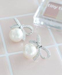パール調キラキラリボンピアス[tiny tiny(ティニーティニー)]