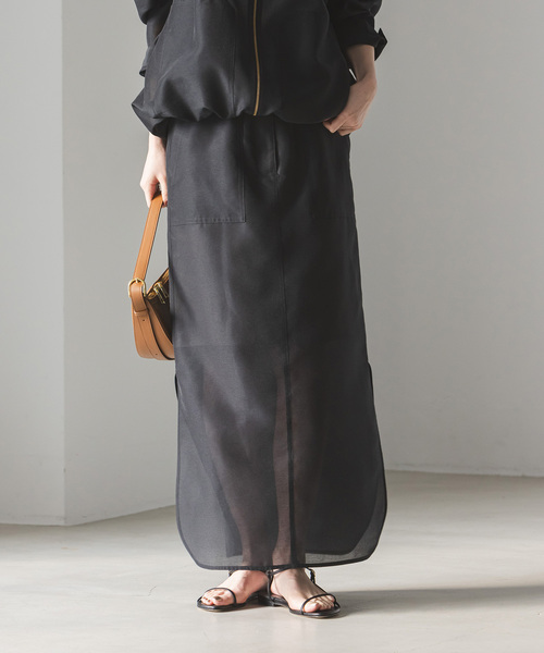 Noble（ノーブル）の「ミルキーシアーロングスカート（スカート・レディース・ブラック/ベージュ・36/38）」の20枚目の写真