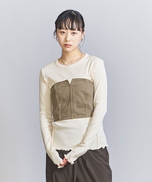 BEAUTY&YOUTH UNITED ARROWS（ビューティーアンドユースユナイテッドアローズ）の「メローステッチ クルーネック カットソー（Tシャツ/カットソー・レディース・オフホワイト/ライトブルー/ブラック・FREE）」の7枚目の写真