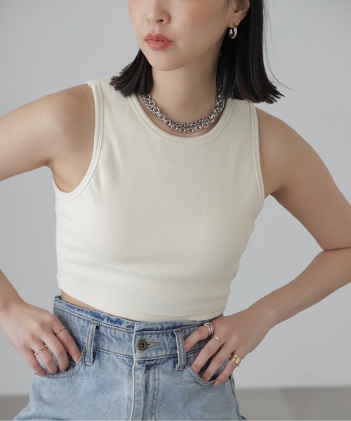 FREE'S MART(フリーズマート)の「カップ付きアメスリショート丈タンクトップ(カップ取り外し可)(タンクトップ・レディース・ピンク/ブラック/オフホワイト・FREE)」の9枚目の写真